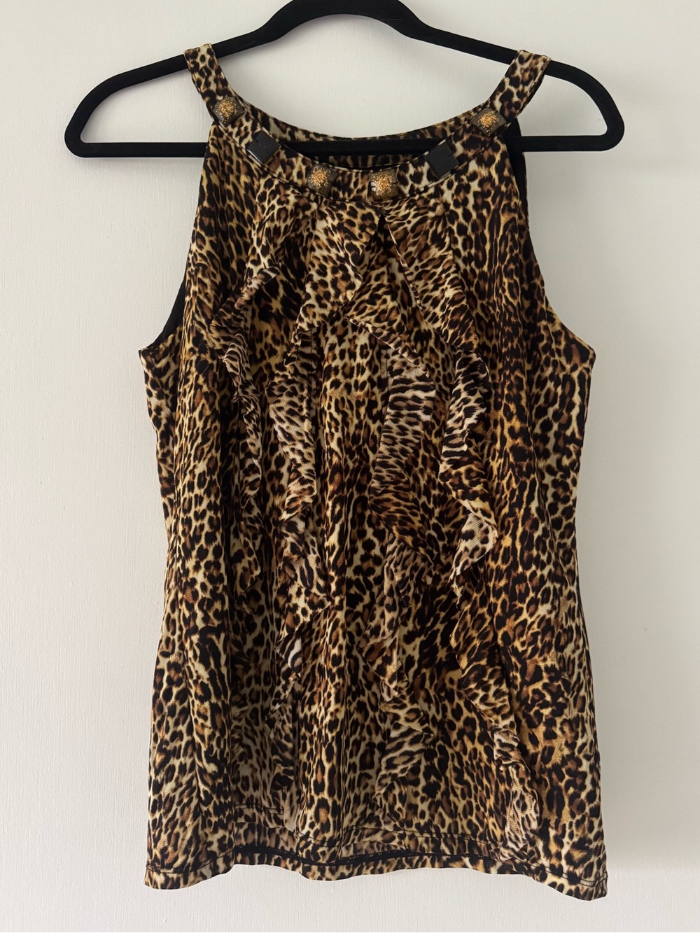 Style & Co. Leopard Print Ruffle Tank Top - Brown/Black